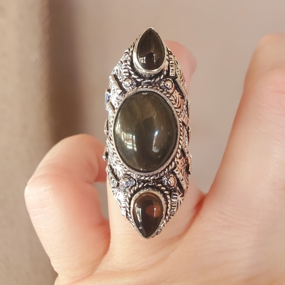 New Huge Obsidian 925 Silver Statement Ring. - Picture 15 of 16